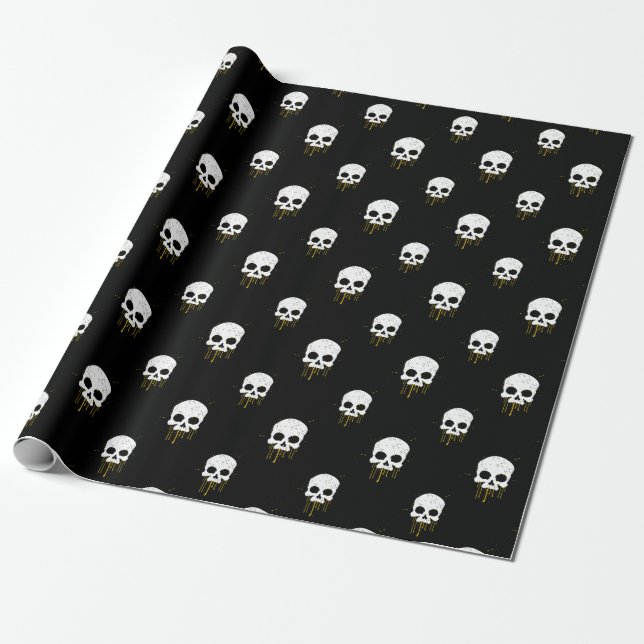 Skull with Yellow Drips Wrapping Paper (Unrolled)