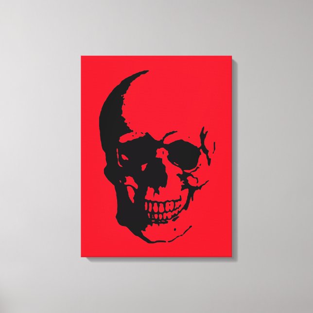 Skull Wrapped Canvas - Black & Red Fantasy Art Print (Front)