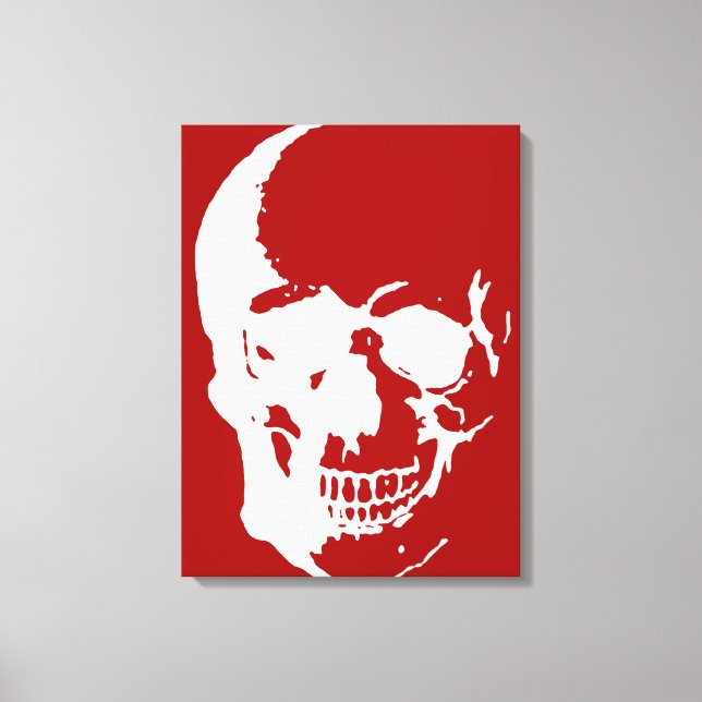 Skull Wrapped Canvas - White & Red Fantasy Art Print (Front)