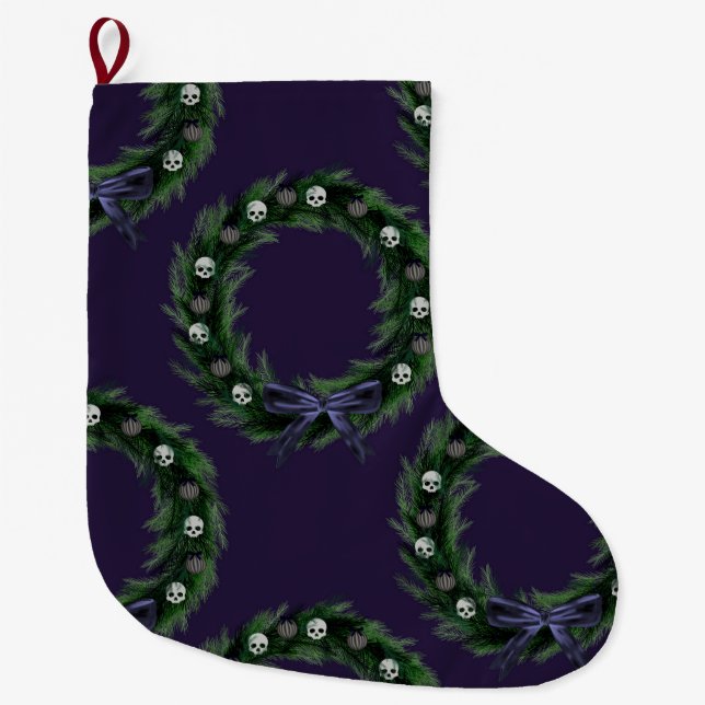 Skull Wreath Large Christmas Stocking (Front)