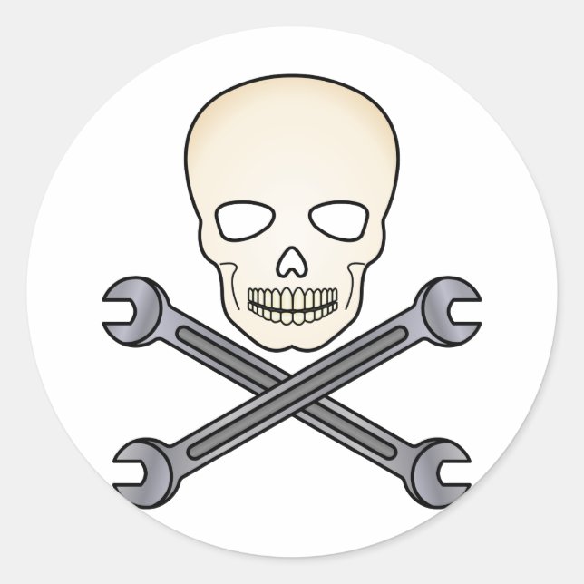 Skull & X-Wrench Classic Round Sticker (Front)