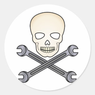 Skull & X-Wrench Classic Round Sticker