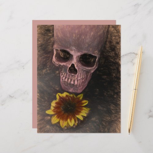 Skull Yellow Sunflower Gothic Vintage Sepia Sketch