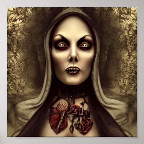 Skull Zombie Witch Spooky Eyes Woman Poster