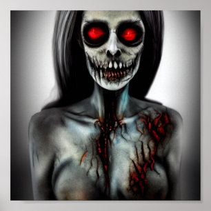 Skull Zombie Witch Spooky Eyes Woman Poster