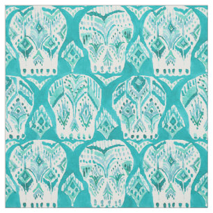 SKULLAGOG Aqua Boho Chic Ikat Skull Pattern Fabric