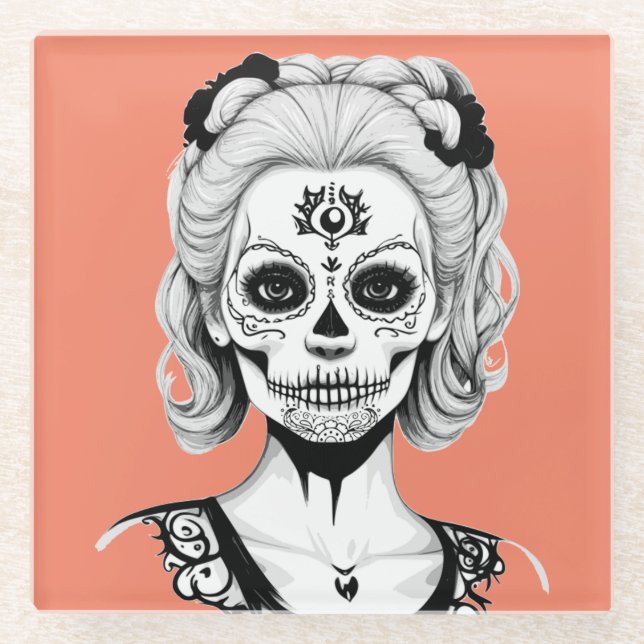 SKULLHEAD WOMAN GLASS COASTER (Front)