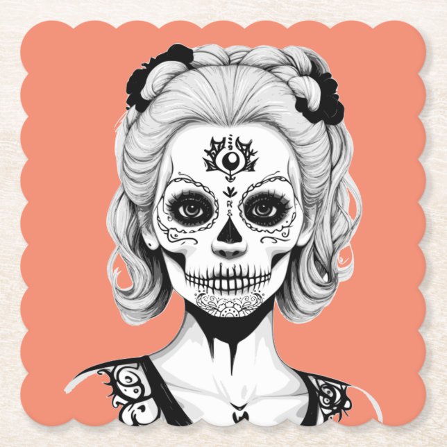 SKULLHEAD WOMAN  PAPER COASTER (Front)