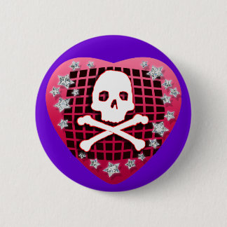 skullie heart red pinback button