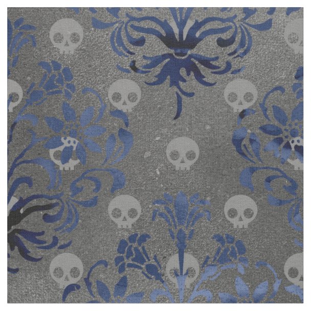 Skulls and Purple Damask on Grey Fabric Zazzle