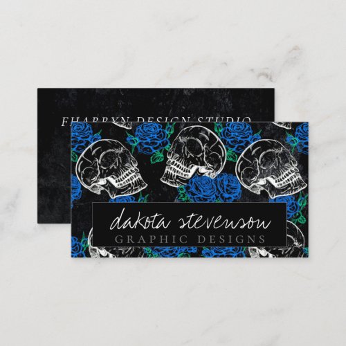 Skulls and Blue Roses  Cool Funky Dark Branding Business Card