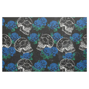 Skulls and Blue Roses Cool Funky Dark Grunge Fabric