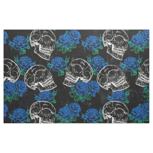Skulls and Blue Roses  Cool Funky Dark Grunge Fabric