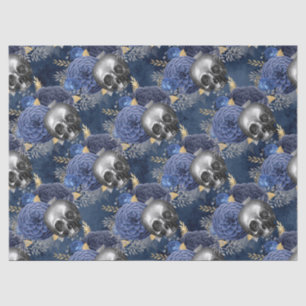 Skulls and Blue Roses on Blue Decoupage Tissue Paper