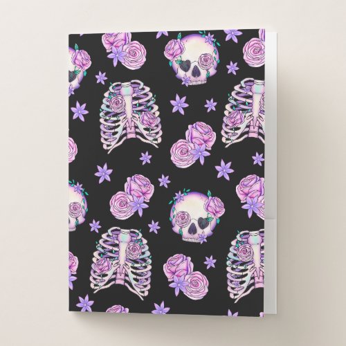 skulls and bones black pocket folder