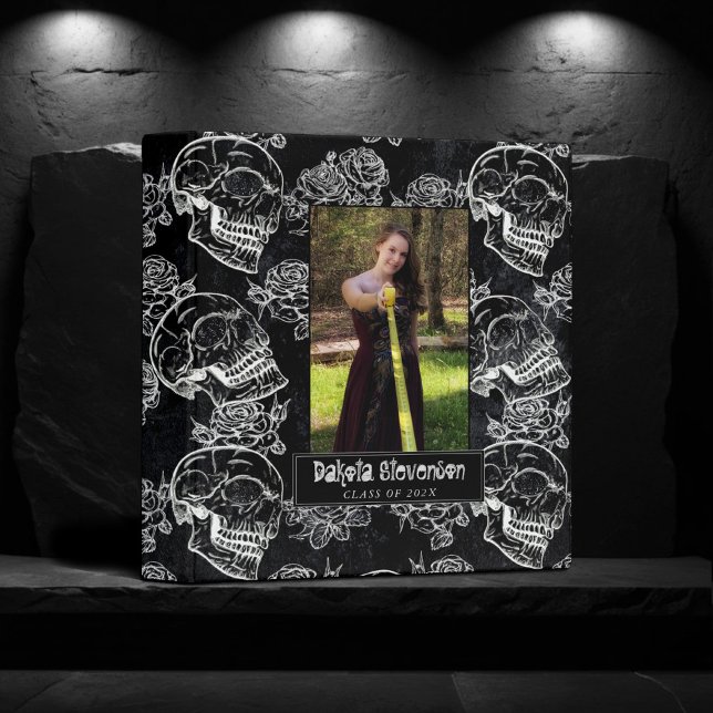 Skulls and Chalk Roses | Cool Funky Graduate Album 3 Ring Binder (Creator Uploaded)