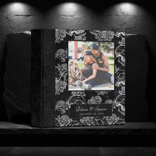 Skulls and Chalk Roses | Funky Glam Wedding Photo 3 Ring Binder (Creator Uploaded)