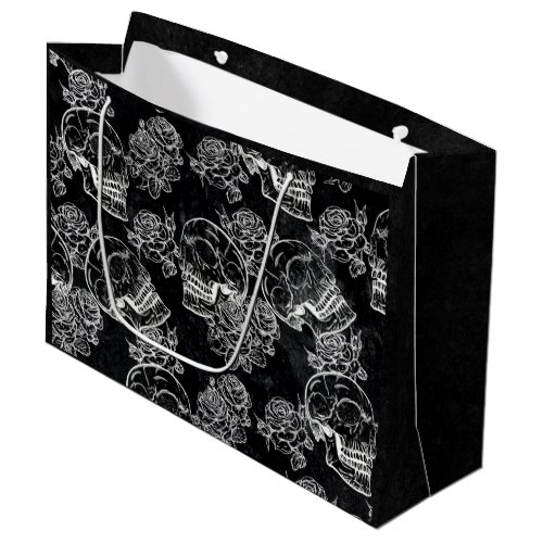 Skulls and Chalk Roses  Funky Gothic Glam Grunge Large Gift Bag