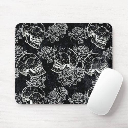 Skulls and Chalk Roses  Funky Gothic Glam Grunge Mouse Pad