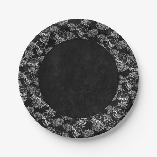 Skulls and Chalk Roses  Funky Gothic Glam Grunge Paper Plates