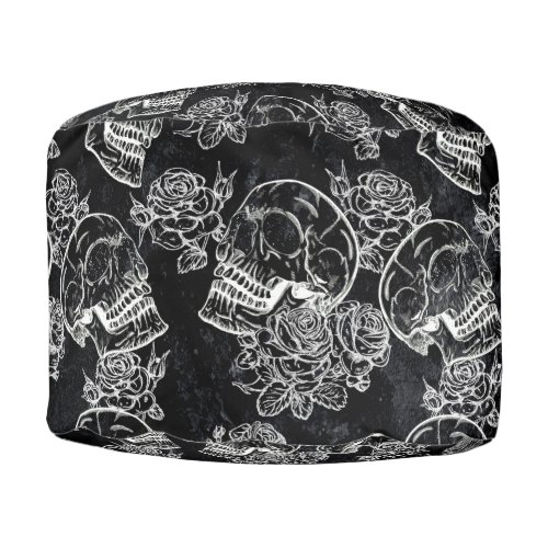 Skulls and Chalk Roses  Funky Gothic Glam Grunge Pouf