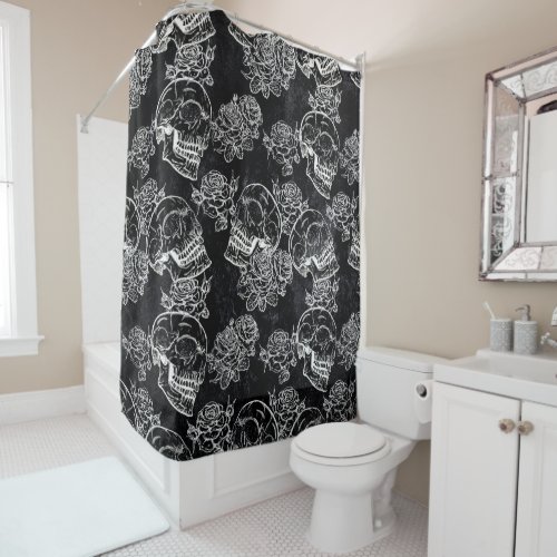Skulls and Chalk Roses  Funky Gothic Glam Grunge Shower Curtain