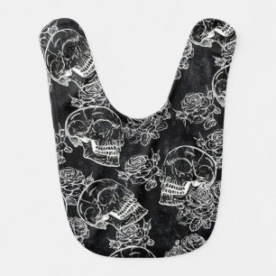Skulls and Chalk Roses   Gothic Glam Funky Grunge Baby Bib
