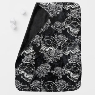 Skulls and Chalk Roses Gothic Glam Funky Grunge Baby Blanket