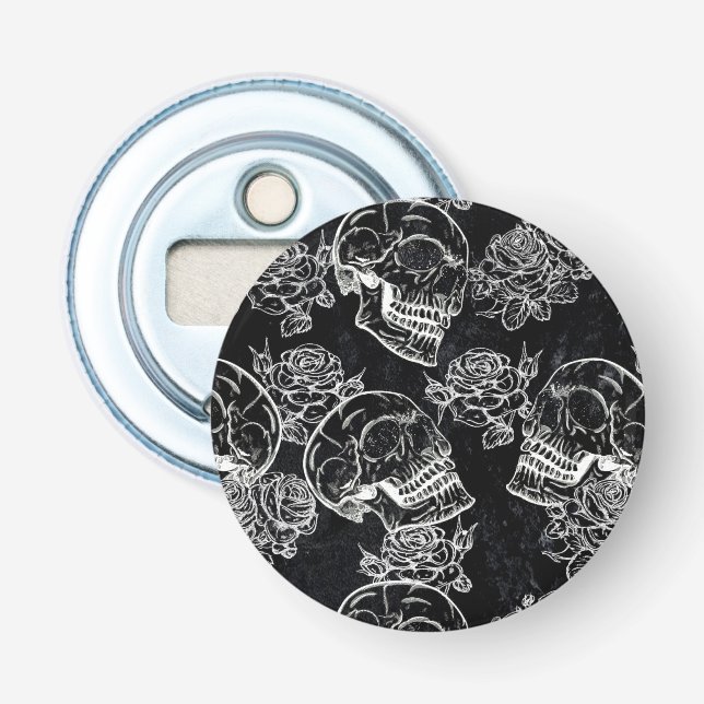 Skulls and Chalk Roses | Gothic Glam Funky Grunge Bottle Opener (Front)