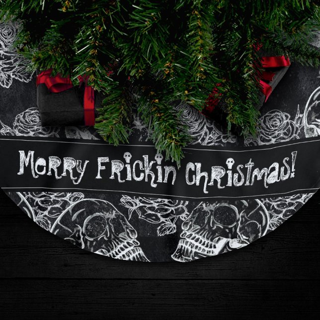 Skulls and Chalk Roses | Gothic Glam Funky Grunge Brushed Polyester Tree Skirt (Creator Uploaded)