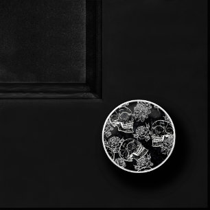 Skulls and Chalk Roses Gothic Glam Funky Grunge Ceramic Knob