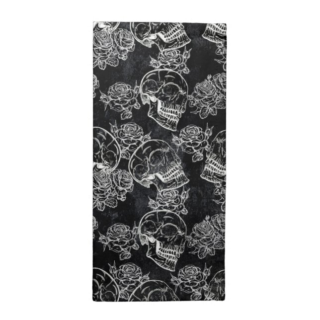 Skulls and Chalk Roses | Gothic Glam Funky Grunge Cloth Napkin (Half Fold)