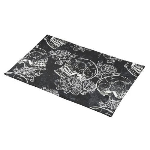 Skulls and Chalk Roses  Gothic Glam Funky Grunge Cloth Placemat