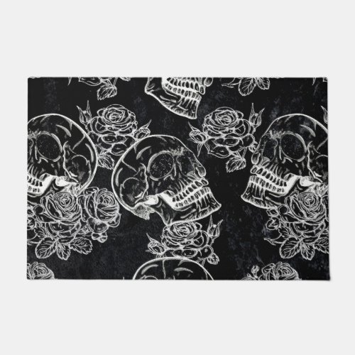 Skulls and Chalk Roses  Gothic Glam Funky Grunge Doormat