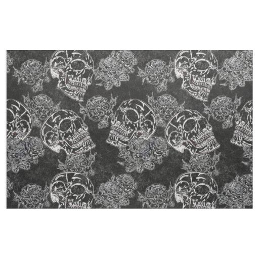 Skulls and Chalk Roses | Gothic Glam Funky Grunge Fabric