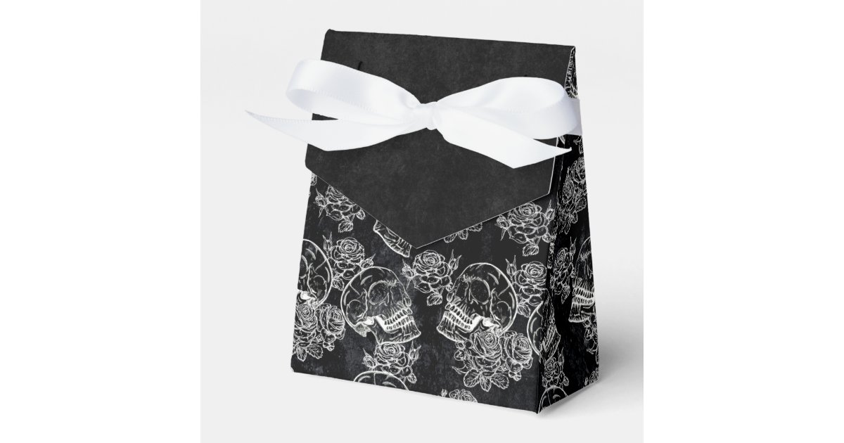 Skull Box With Roses Skulls and Chalk Roses | Gothic Glam Funky Grunge Favor Boxes | Zazzle