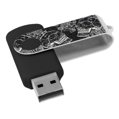 Skulls and Chalk Roses  Gothic Glam Funky Grunge Flash Drive