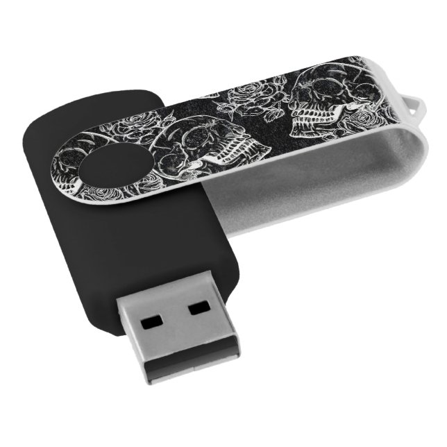 Skulls and Chalk Roses | Gothic Glam Funky Grunge Flash Drive (Angled)