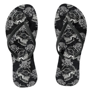 Skulls and Chalk Roses   Gothic Glam Funky Grunge Flip Flops