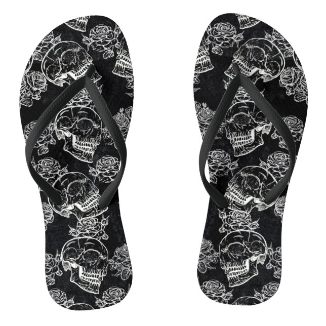 Skulls and Chalk Roses | Gothic Glam Funky Grunge Flip Flops (Footbed)