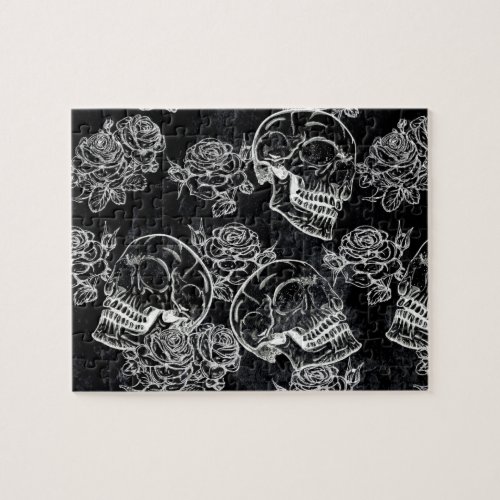 Skulls and Chalk Roses  Gothic Glam Funky Grunge Jigsaw Puzzle