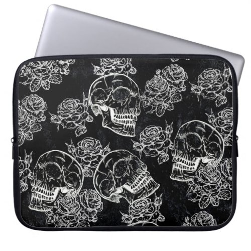 Skulls and Chalk Roses  Gothic Glam Funky Grunge Laptop Sleeve