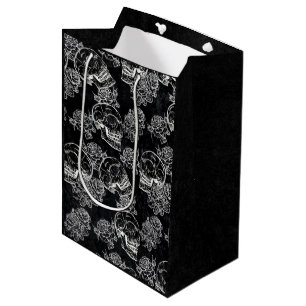 Skulls and Chalk Roses   Gothic Glam Funky Grunge Medium Gift Bag