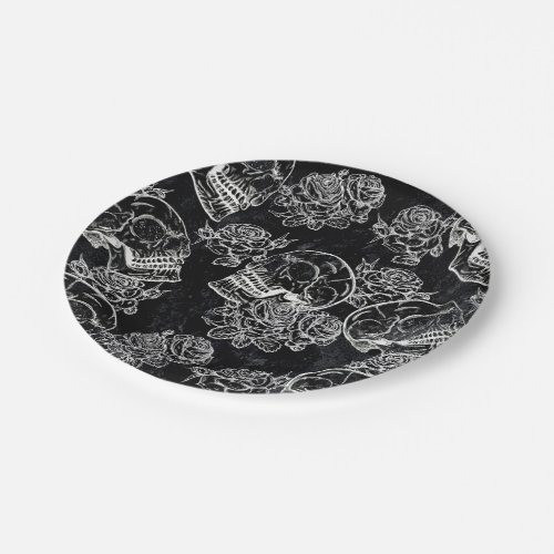 Skulls and Chalk Roses  Gothic Glam Funky Grunge Paper Plates