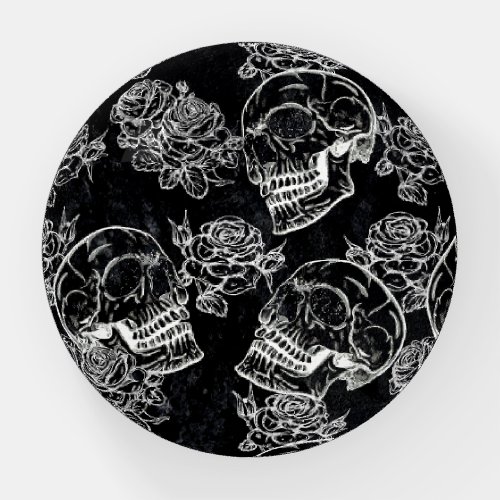 Skulls and Chalk Roses  Gothic Glam Funky Grunge Paperweight