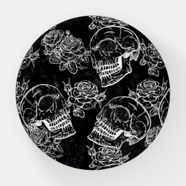 Skulls and Chalk Roses | Gothic Glam Funky Grunge Paperweight (Front)