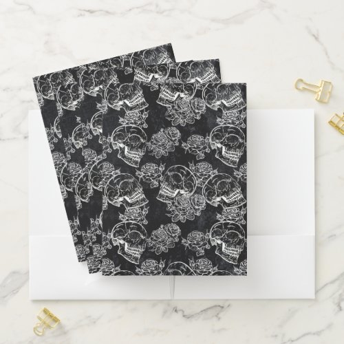 Skulls and Chalk Roses  Gothic Glam Funky Grunge Pocket Folder
