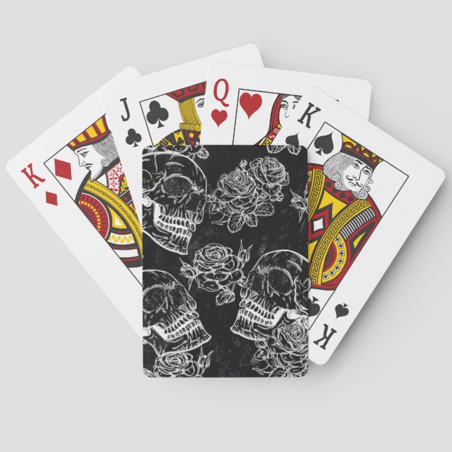 Skulls and Chalk Roses | Gothic Glam Funky Grunge Poker Cards (Back)