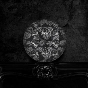 Skulls and Chalk Roses   Gothic Glam Funky Grunge Round Clock
