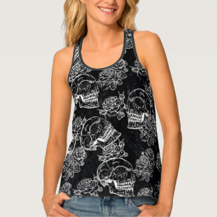 Skulls and Chalk Roses Gothic Glam Funky Grunge Tank Top